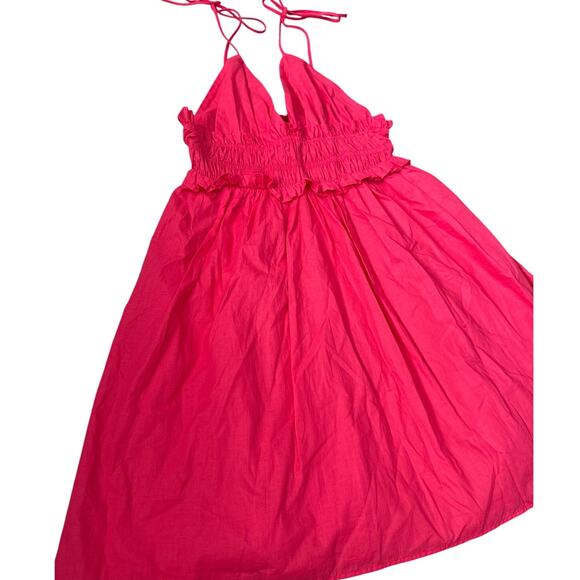 Zara Ruffled Babydoll Scrunched V-Neck Mini Dress Fuchsia Pink Size XS - Picture 7 of 11